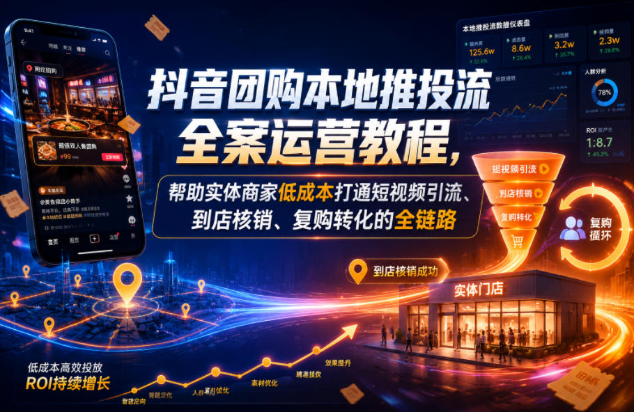 抖音团购本地推投流全案运营教程，帮助实体商家低成本打通短视频引流、到店核销、复购转化的全链路-副业终点站