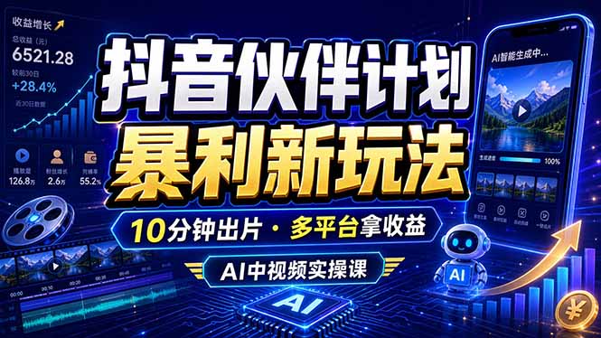 抖音伙伴计划最新玩法,无需配音剪辑,10分钟出一条原创视频,轻松日入三位数-副业终点站