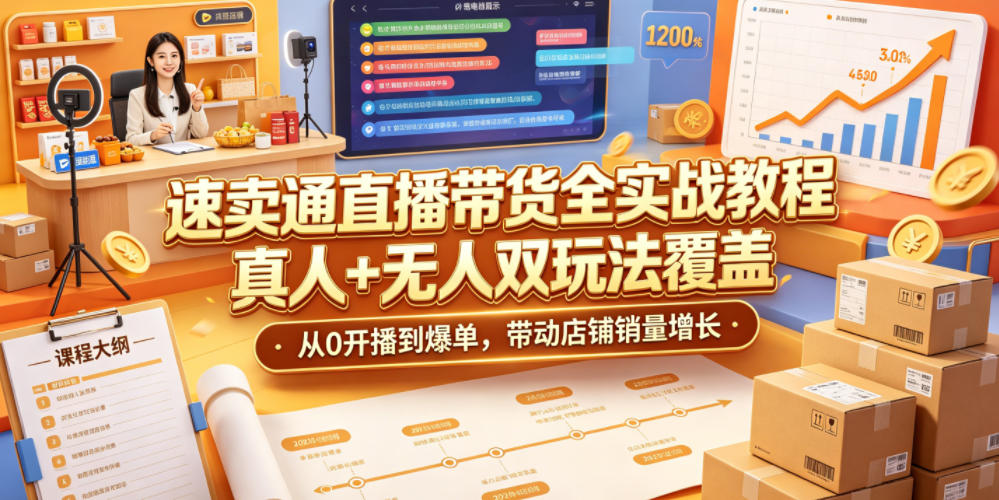 速卖通直播带货全实战教程，真人+无人双玩法覆盖，从0开播到爆单，带动店铺销量增长-副业终点站