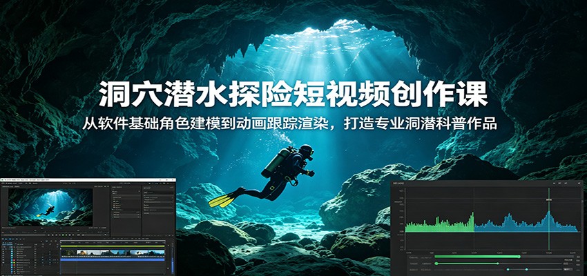 洞穴潜水探险短视频创作课：从软件基础角色建模到动画跟踪渲染，打造专业洞潜科普作品-副业终点站