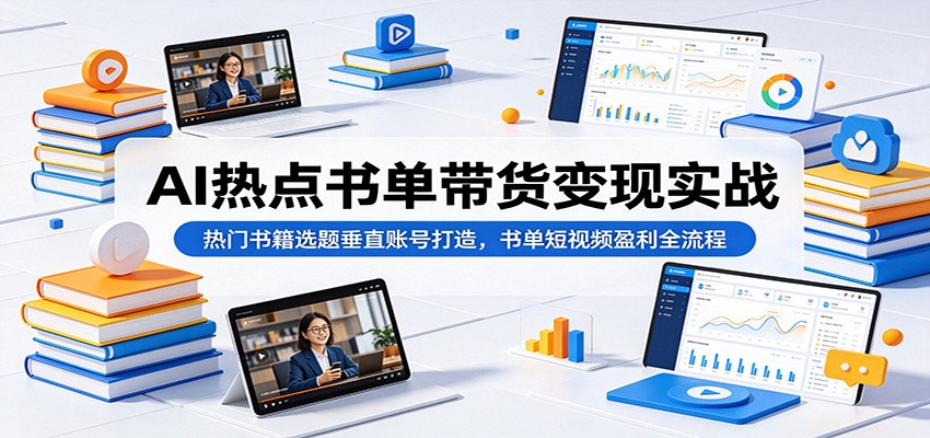 AI热点书单带货变现实战：热门书籍选题垂直账号打造，书单短视频盈利全流程-副业终点站