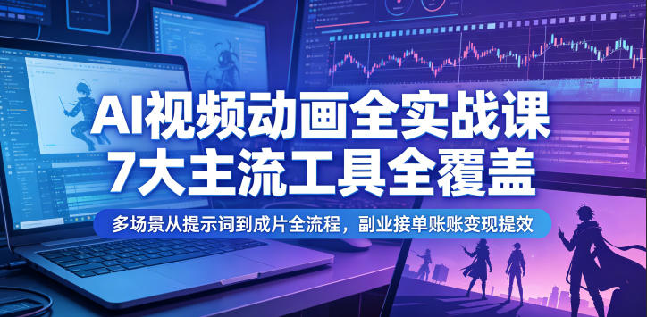 AI视频动画全实战课，7大主流工具全覆盖，多场景从提示词到成片全流程，副业接单账号变现提效-副业终点站
