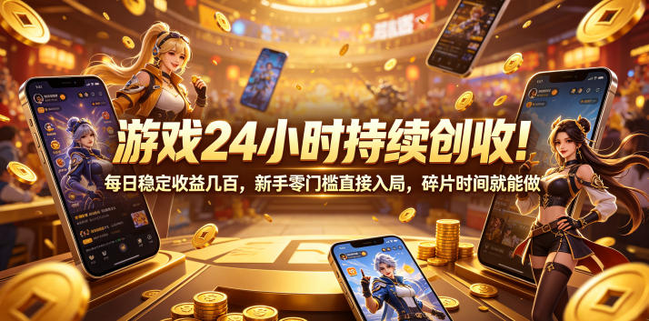 游戏24小时持续创收！每日稳定收益几百，新手零门槛直接入局，碎片时间就能做【揭秘】-副业终点站