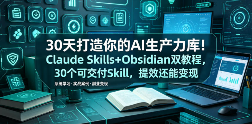 30天打造你的AI生产力库！Claude Skills+Obsidian 双教程，30 个可交付 Skill，提效还能变现-副业终点站