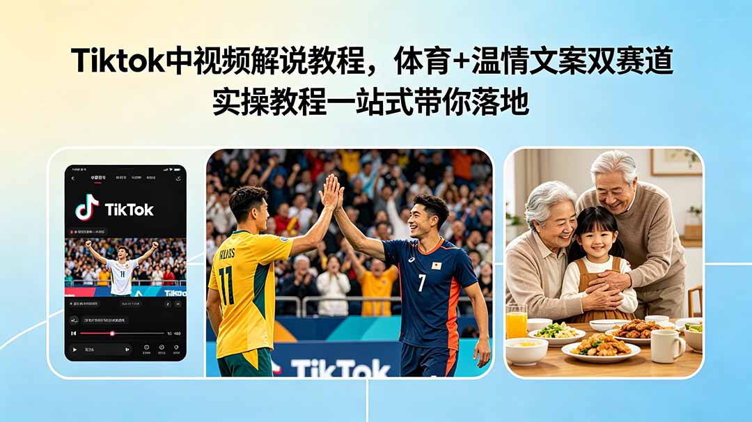 Tiktok中视频解说教程，体育+温情文案双赛道实操教程一站式带你落地-副业终点站