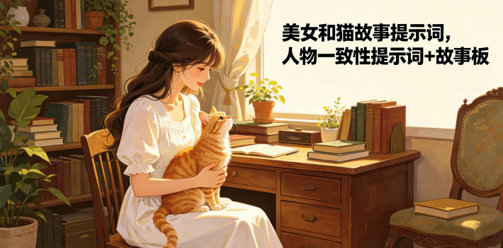 美女和猫故事提示词，人物一致性提示词+故事板-副业终点站