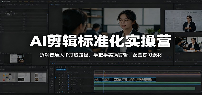 AI剪辑标准化实操营：拆解普通人IP打造路径，手把手实操剪辑，配套练习素材-副业终点站