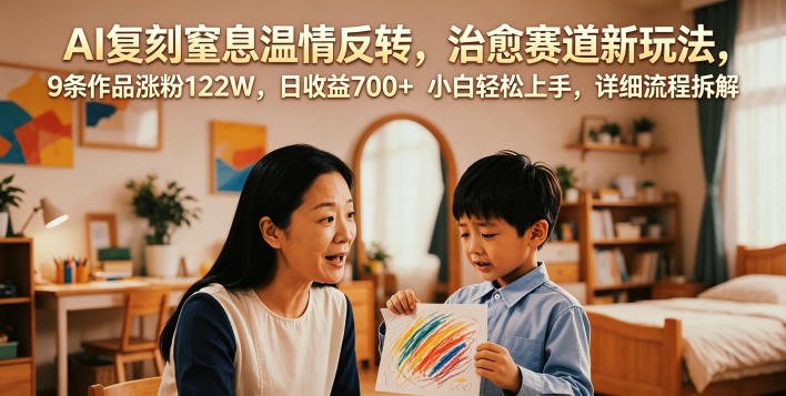 AI复刻窒息温情反转，治愈赛道新玩法，9条作品涨粉122W，日收益700+ 小白轻松上手，详细流程拆解-副业终点站