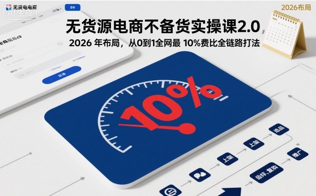 无货源电商不备货实操课2.0，2026年布局，从0到1全网最低10%费比全链路打法【更新26年6月16日】-副业终点站