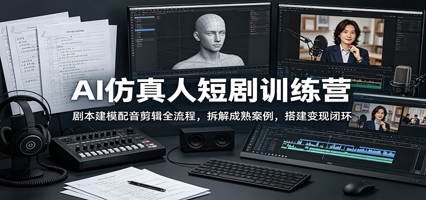 AI仿真人短剧训练营：剧本建模配音剪辑全流程，拆解成熟案例，搭建变现闭环-副业终点站