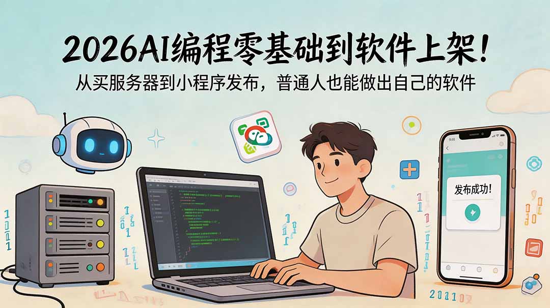 2026AI编程零基础到软件上架！从买服务器到小程序发布，普通人也能做出自己的软件-副业终点站
