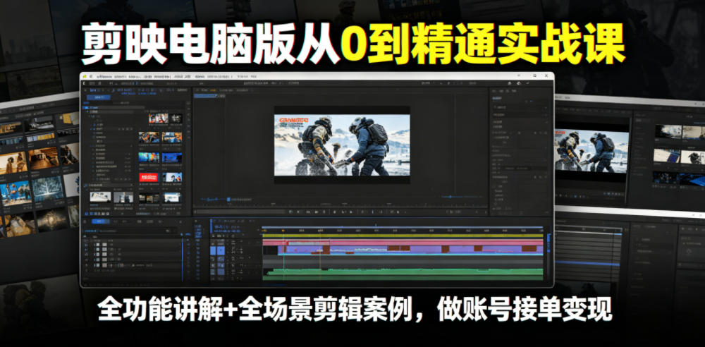 剪映电脑版从0到精通实战课，全功能讲解+全场景剪辑案例，做账号接单变现-副业终点站