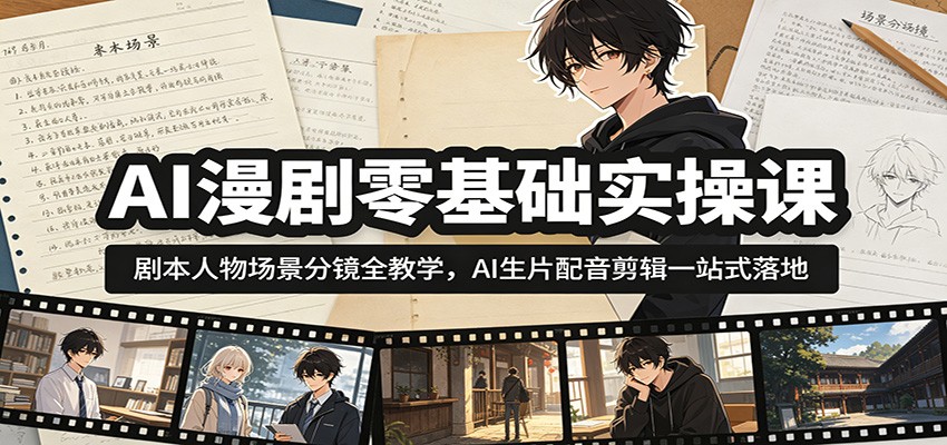AI漫剧零基础实操课:剧本人物场景分镜全教学,AI生片配音剪辑一站式落地-副业终点站