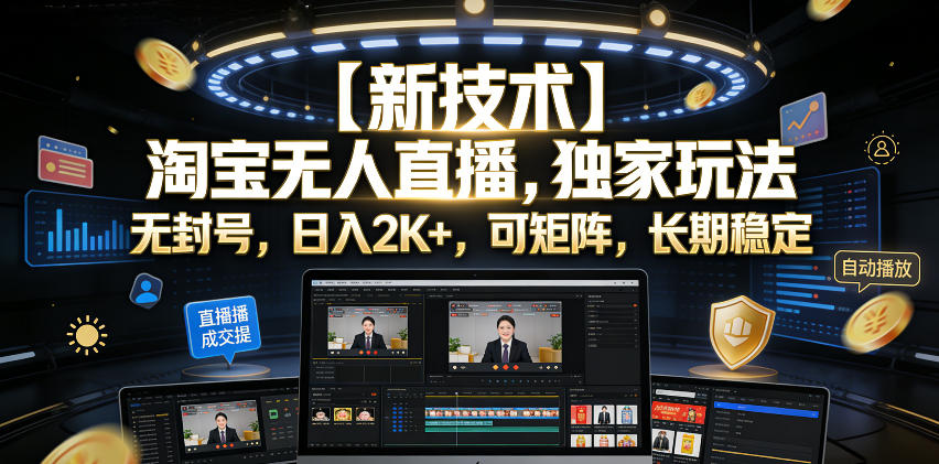 【新技术】淘宝无人直播，独家玩法，无封号，日入2K+，可矩阵，长期稳定【揭秘】-副业终点站