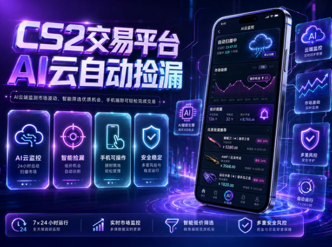 CS2交易平台AI云自动捡漏，多年稳定运行，无需手机，支持任何形式验证，日入300+【揭秘】-副业终点站