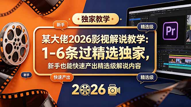 某大佬2026影视解说教学：1-6条过精选独家，新手也能快速产出精选级解说内容-副业终点站