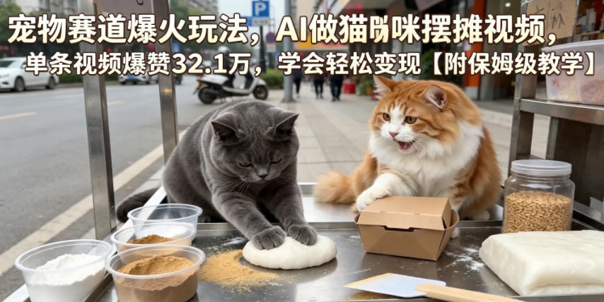 宠物赛道爆火玩法，AI做猫咪摆摊视频，单条视频爆赞32.1万，学会轻松变现【附保姆级教学】-副业终点站
