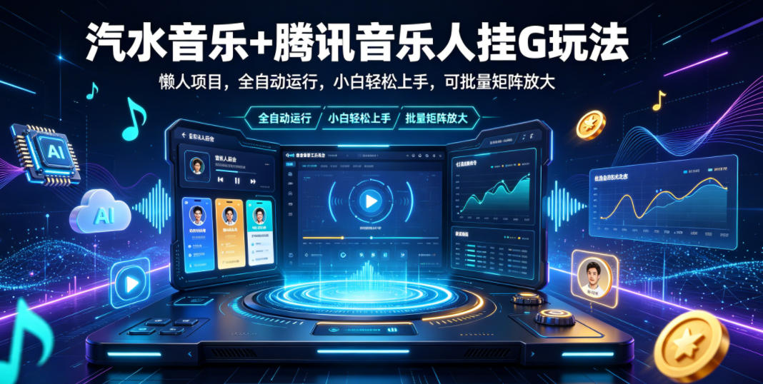 汽水音乐+腾讯音乐人挂G玩法，懒人项目，全自动运行，小白轻松上手，可批量矩阵放大【揭秘】-副业终点站