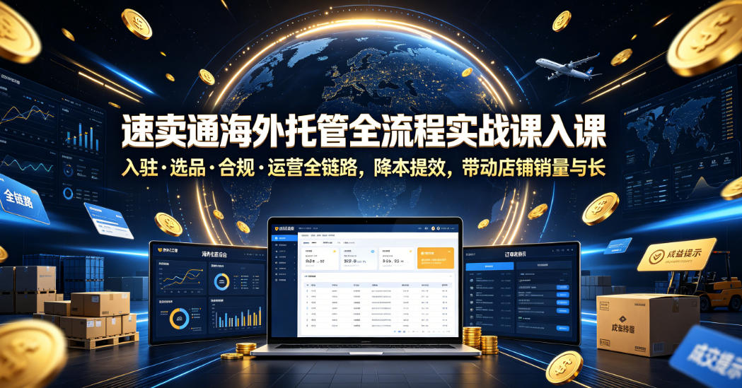 速卖通海外托管全流程实战课入驻・选品・合规・运营全链路，降本提效，带动店铺销量与收益增长-副业终点站