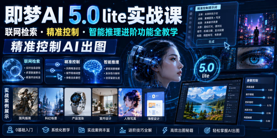 即梦AI 5.0 lite实战课，联网检索・精准控制・智能推理进阶功能全教学，精准控制AI出图-副业终点站