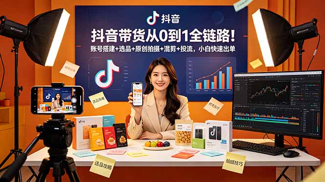 抖音带货从0到1全链路！账号搭建+选品+原创拍摄+混剪+投流，小白快速出单-副业终点站