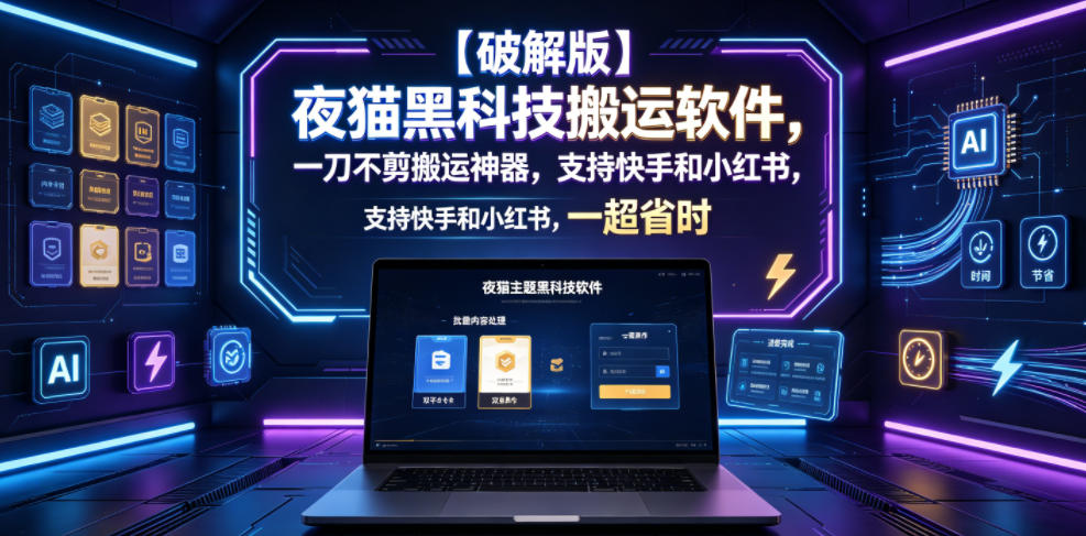 【破解版】夜猫黑科技搬运软件，一刀不剪搬运神器，支持快手和小红书，一键搬运超省时！-副业终点站