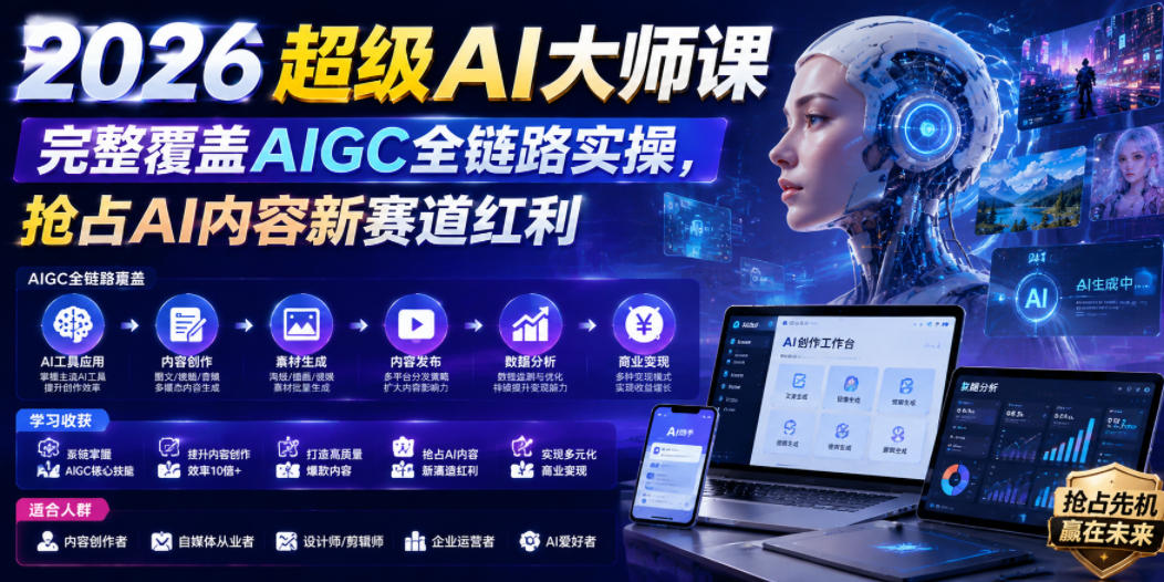 2026超级AI大师课，完整覆盖AIGC全链路实操，抢占AI内容新赛道红利-副业终点站