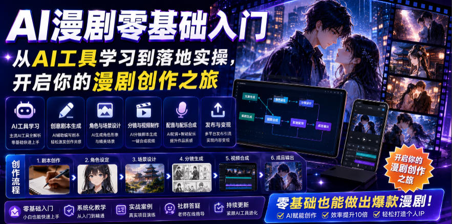 AI漫剧零基础入门，从AI工具学习到落地实操，开启你的漫剧创作之旅-副业终点站