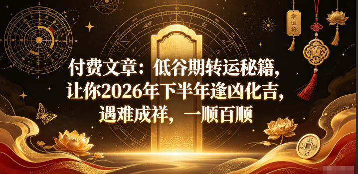 付费文章：低谷期转运秘籍，让你2026年下半年逢凶化吉，遇难成祥，一顺百顺-副业终点站