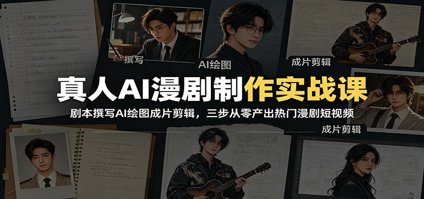 真人AI漫剧制作实战课:剧本撰写AI绘图成片剪辑,三步从零产出热门漫剧短视频-副业终点站