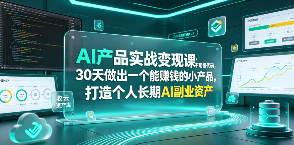 AI产品实战变现课,不用懂代码,30天做出一个能賺钱的小产品,打造个人长期AI副业资产-副业终点站