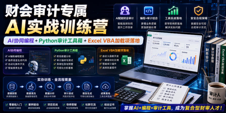 财会审计专属AI实战训练营｜AI协同编程+Python审计工具箱+Excel VBA加载项落地-副业终点站