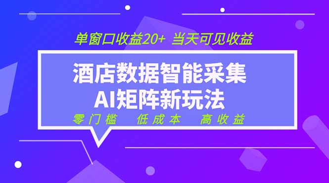 2026酒店数据采集ai智能矩阵新风口  低成本   高收益   当天见收益   单窗口20+-副业终点站