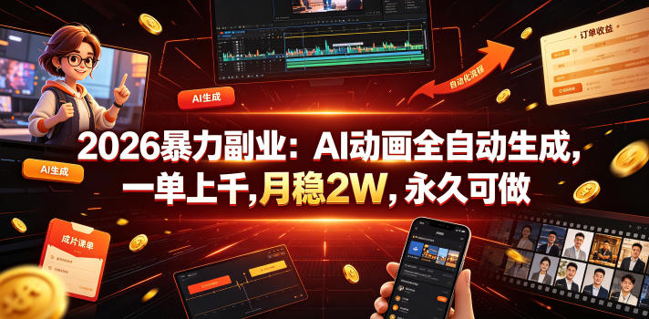 2026暴力副业：AI动画全自动生成，一单上千，月稳2W，永久可做【揭秘】-副业终点站