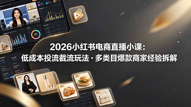 2026小红书电商直播小课，低成本投流截流玩法，多类目爆款商家经验完整拆解教学-副业终点站