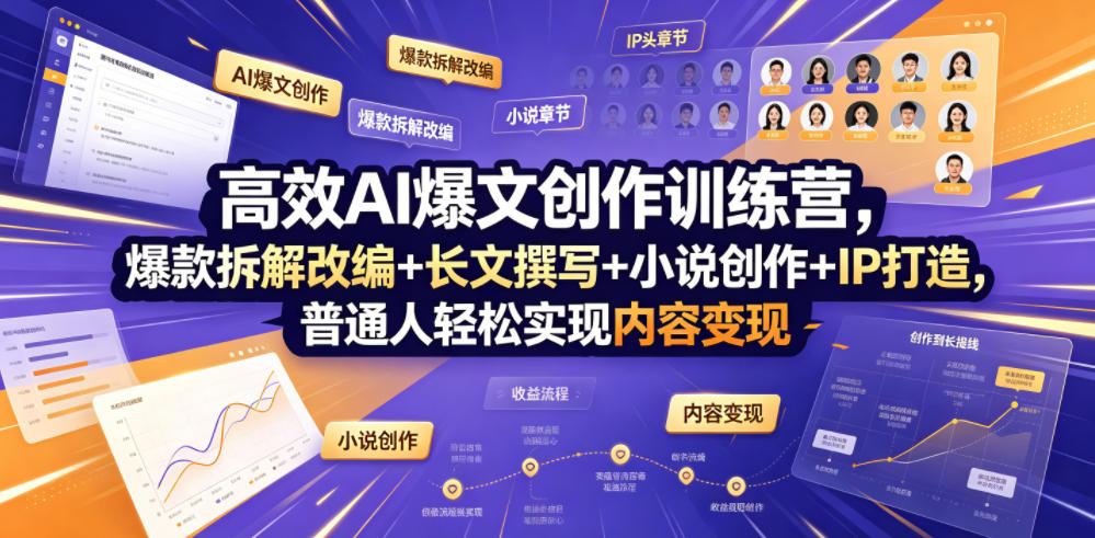 高效AI爆文创作训练营，爆款拆解改编+长文撰写+小说创作+IP打造，普通人轻松实现内容变现-副业终点站