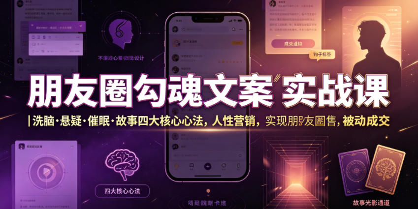 朋友圈勾魂文案实战课｜洗脑·悬疑·催眠·故事四大核心心法，吃透人性营销，实现朋友圈不销而售被动成交-副业终点站