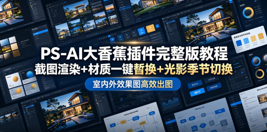 PS-AI大香蕉插件完整版教程，截图渲染+材质一键替换+光影季节切换，室内外效果图高效出图高阶课程-副业终点站