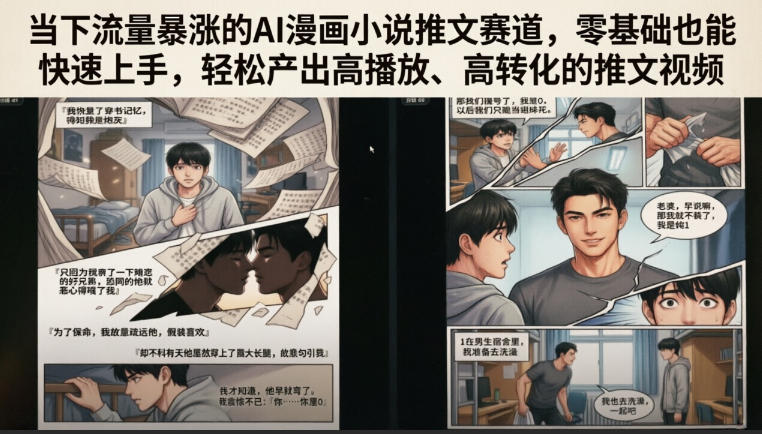当下流量暴涨的AI漫画小说推文赛道，零基础也能快速上手，轻松产出高播放、高转化的推文视频-副业终点站