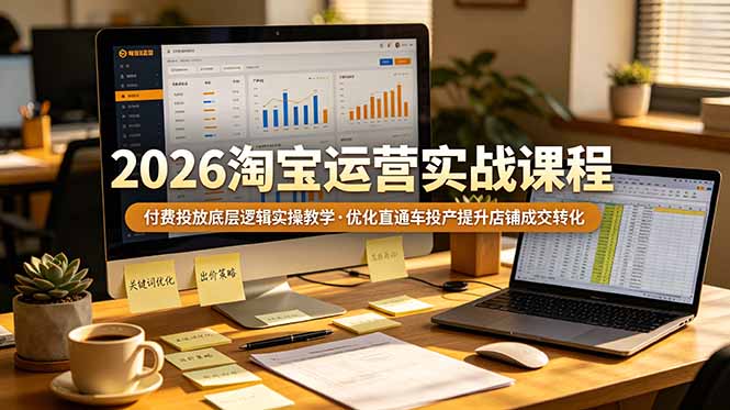 2026 淘宝运营实战课程，付费投放底层逻辑实操教学，优化直通车投产提升店铺成交转化-副业终点站