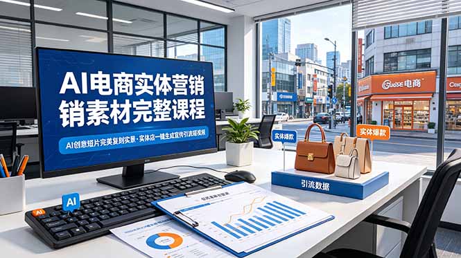AI电商实体营销素材完整课程，AI创意短片完美复刻实景，实体店一键生成宣传引流短视频-副业终点站