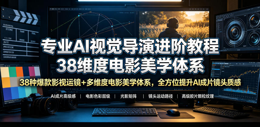 专业AI视觉导演进阶教程，38种爆款影视运镜+多维度电影美学体系，全方位提升AI成片高级感与镜头质感-副业终点站