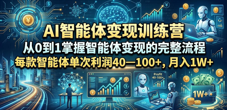 AI智能体变现训练营，从0到1掌握智能体变现的完整流程，每款智能体单次利润40—100+，月入1W+-副业终点站