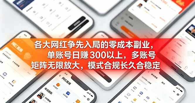 各大网红争先入局的零成本副业，单账号日赚 300 以上，多号矩阵可放大，模式合规长久稳定！-副业终点站