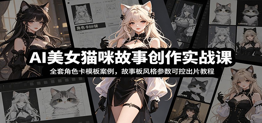 AI美女猫咪故事创作实战课：全套角色卡模板案例，故事板风格参数可控出片教程-副业终点站