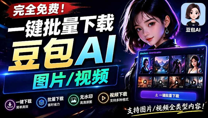 Github最新发布！一键批量下载豆包AI无水印图片/视频，简单易用，自动解析提示词-副业终点站