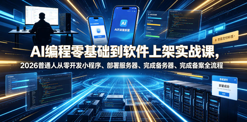 AI编程零基础到软件上架实战课，2026普通人从零开发小程序、部署服务器、完成备案全流程项目落地教程-副业终点站