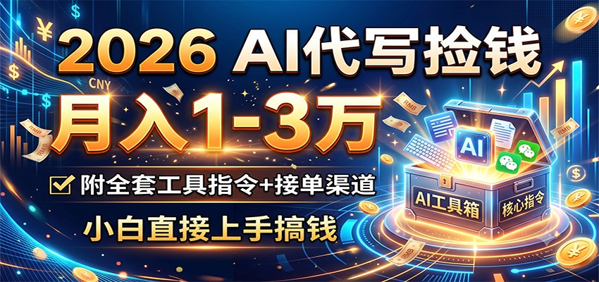 2026 AI代写捡钱，月入1-3万，附全套工具指令+接单渠道，小白直接上手搞钱-副业终点站