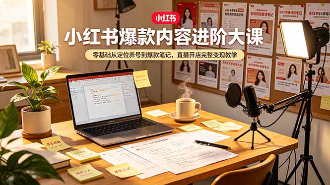小红书爆款内容进阶大课，零基础从定位养号到爆款笔记，直播开店完整变现教学-副业终点站