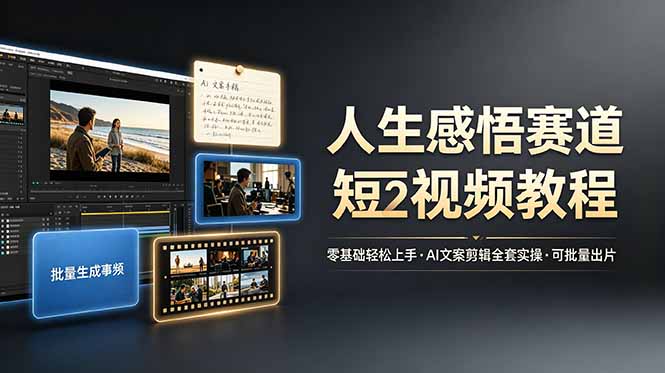 人生感悟赛道短视频教程，零基础轻松上手，AI文案剪辑全套实操可批量出片-副业终点站